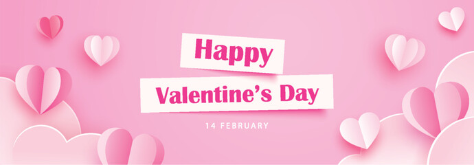 Poster - valentines day greeting card banner template with heart and text on pink background.