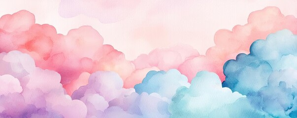 Poster - Clouds watercolor idea. A serene blend of pink and blue clouds creating a beautiful watercolor sky.