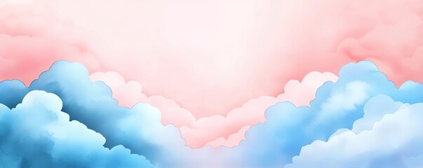 Poster - Clouds watercolor idea. A serene sky filled with soft pastel clouds, perfect for a calming backdrop.