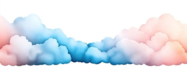 Aufkleber - Clouds watercolor idea. Beautiful gradient clouds in soft pink and blue colors creating a dreamy atmosphere.