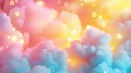 Poster - Clouds watercolor idea. Colorful clouds with soft pastel tones and glowing lights creating a dreamy atmosphere.