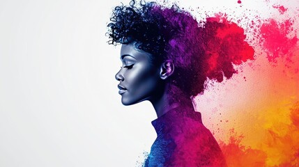 Poster - Doodle watercolor idea. A vibrant portrait showcasing beauty and creativity with colorful splashes.