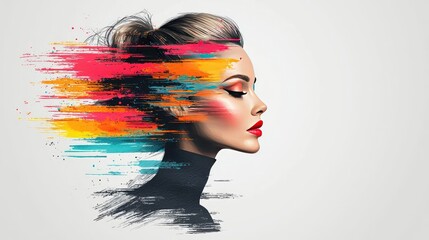 Poster - Doodle watercolor idea. A vibrant portrait of a woman blending art and beauty in a creative expression.