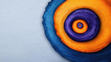 Aufkleber - Doodle watercolor idea. Vibrant circular patterns in shades of orange, purple, and blue on textured paper.