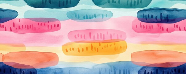 Poster - Doodle watercolor idea. A colorful abstract watercolor pattern with vibrant hues of blue, pink, and yellow.