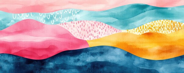 Poster - Doodle watercolor idea. A vibrant abstract watercolor painting featuring colorful layered waves.