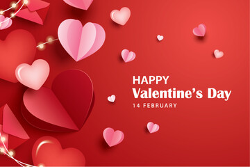 Poster - valentines day greeting card banner template with heart and text on red background.