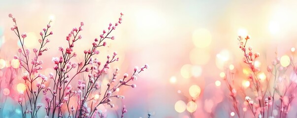 Poster - Ethereal watercolor concept. Soft pastel flowers against a dreamy bokeh background creating a serene atmosphere.