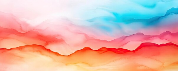 Poster - Ethereal watercolor concept. Vibrant abstract watercolor waves in red, pink, blue, and orange colors blend beautifully.