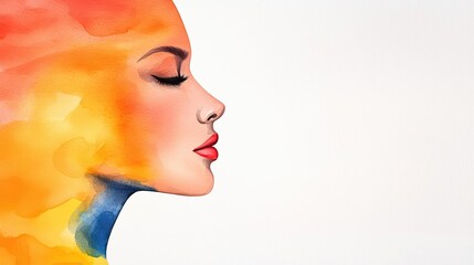Poster - Doodle watercolor idea. Vibrant watercolor portrait illustrating beauty and individuality with colorful hues.