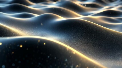 Poster - glowing abstract waves and particles in motion with smooth golden light