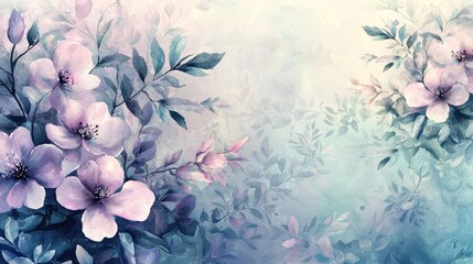 Poster - Floral watercolor concept. A serene floral background with delicate blooms in soft pastel colors.