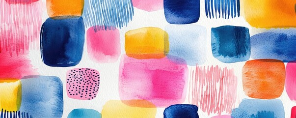 Poster - Doodle watercolor idea. Vibrant watercolor blocks in various colors create a dynamic and artistic background.