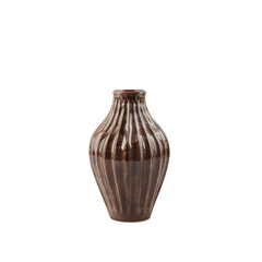 Beautiful brown ceramic corrugated vase isolated on white background