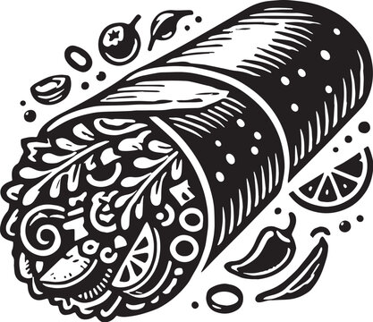 black color burrito silhouette vector illustration, solid white background