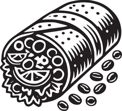Black Color Burrito Silhouette Vector Illustration, Solid White Background