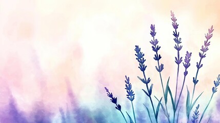 Poster - Ethereal watercolor concept. Beautiful lavender silhouette against a soft, dreamy background in pastel colors.