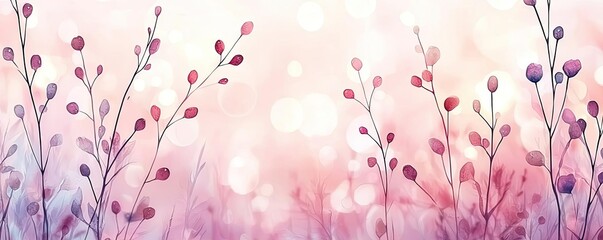 Poster - Ethereal watercolor concept. Delicate floral background with soft colors and gentle bokeh effect for serene ambiance.