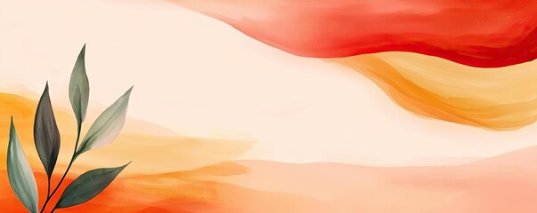 Poster - Doodle watercolor idea. A vibrant abstract background featuring warm colors and delicate leaves.