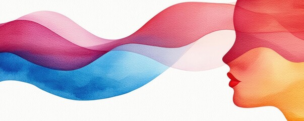 Poster - Doodle watercolor idea. A vibrant, abstract representation of a person's profile with flowing colors symbolizing thoughts.