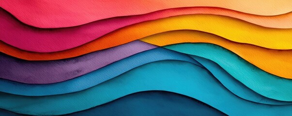 Poster - Doodle watercolor idea. Colorful abstract waves of paper create a vibrant layered texture for creative projects.