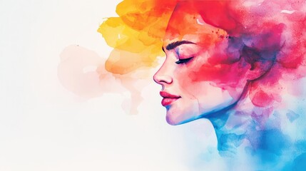 Aufkleber - Doodle watercolor idea. A vibrant watercolor portrait showcasing a woman's profile filled with colorful hues.