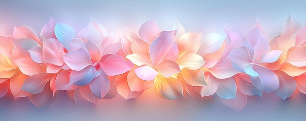 Poster - Floral watercolor concept. A vibrant and colorful border of delicate petals glowing softly in pastel hues.