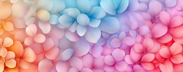 Poster - Floral watercolor concept. A vibrant pattern of softly blended pastel flower petals in pink, blue, and orange hues.