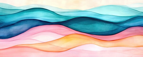 Poster - Ethereal watercolor concept. Abstract watercolor waves in vibrant colors create a soothing visual experience.