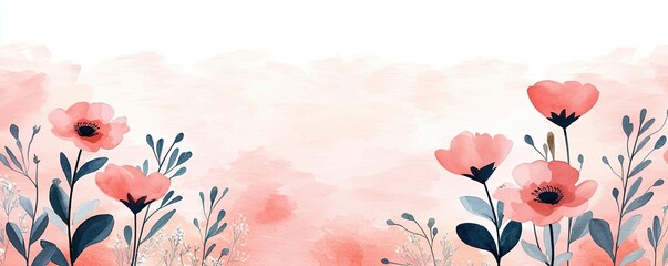 Poster - Floral watercolor concept. Beautiful watercolor illustration of pink flowers and greenery against a soft background.