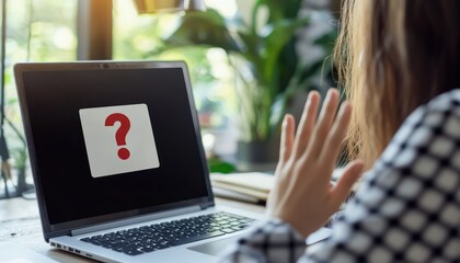 Poster - A laptop warning alerts a professional about viruses and data protection issues.