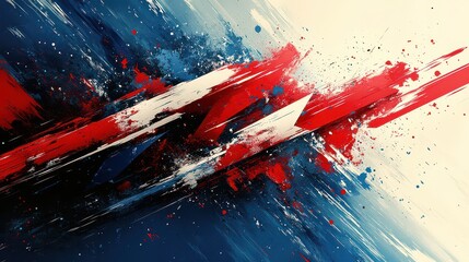 Abstract red, blue, white paint strokes background.