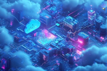 Poster - a visual illustrates digital transformation, integrating cloud and automation tools.
