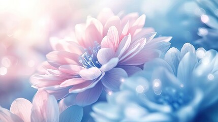 Poster - Floral watercolor concept. Delicate pastel flowers softly illuminated with a dreamlike glow for serene aesthetics.