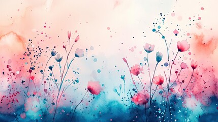 Poster - Doodle watercolor idea. Beautiful watercolor flowers creating a serene and vibrant floral background.