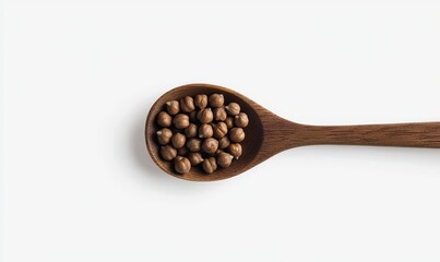 Wall Mural - Brown chickpeas in a wooden spoon on white background.