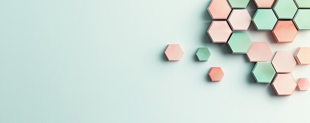 Poster - Geometric watercolor concept. Abstract hexagonal patterned background in soft pastel colors on a minimalist surface.