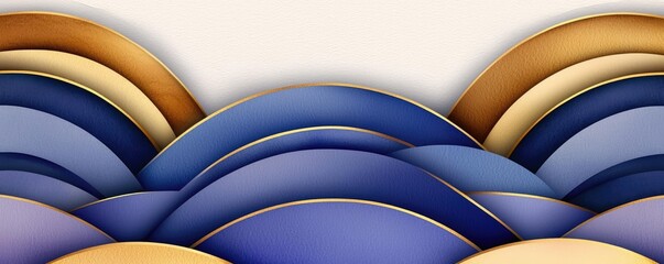 Poster - Geometric watercolor concept. Abstract waves in shades of blue and gold create a modern design backdrop.