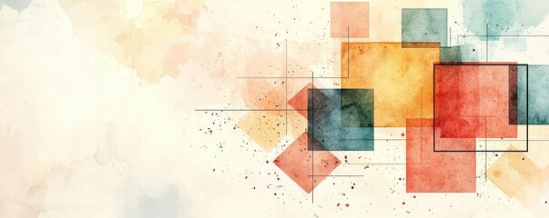 Aufkleber - Geometric watercolor concept. A vibrant watercolor background featuring colorful geometric shapes and soft textures.
