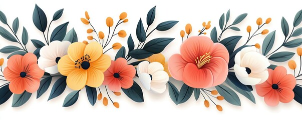 Aufkleber - Floral watercolor concept. A vibrant floral arrangement with colorful blooms and lush green leaves.