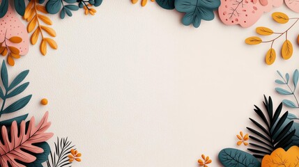 Poster - Doodle watercolor idea. Colorful paper leaves create a vibrant frame for creative projects and designs.