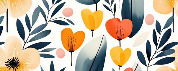 Poster - Floral watercolor concept. Colorful floral pattern featuring vibrant blooms and elegant leaves.