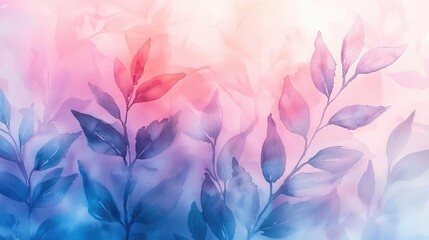 Aufkleber - Ethereal watercolor concept. A dreamy watercolor background featuring soft leaves and pastel colors creating a serene vibe.