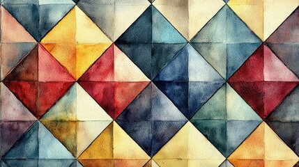 Poster - Geometric watercolor concept. A vibrant watercolor geometric pattern featuring colorful triangles and diamonds.