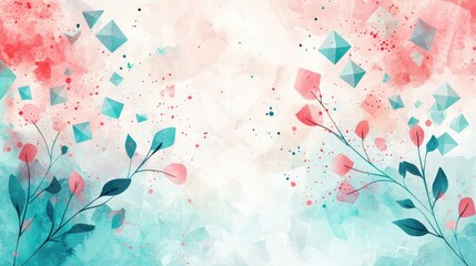 Poster - Geometric watercolor concept. A vibrant abstract background featuring floral elements and geometric shapes in pastel colors.