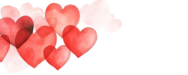 Poster - Hearts watercolor idea. A whimsical collection of red hearts floating against a soft, white background.