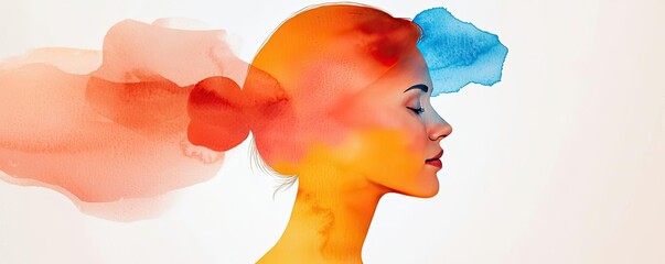 Aufkleber - Geometric watercolor concept. A colorful abstract representation of creativity and imagination in profile view.