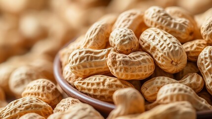 Poster - Rustic Bowl of Dry Peanuts with Textured Shells on a Wooden Background : Generative AI