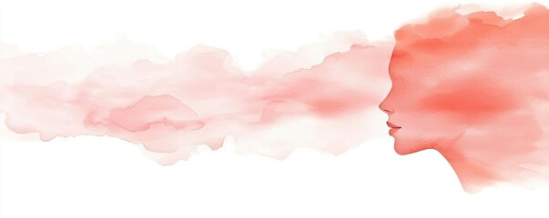 Aufkleber - Light pink watercolor idea. Abstract illustration of a woman's profile with soft, colored smoke representing thoughts.