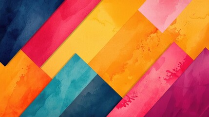 Poster - Geometric watercolor concept. Colorful abstract background with vibrant patterns and watercolor textures.